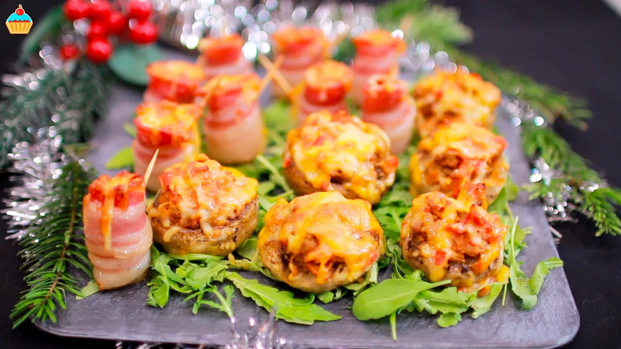 Фаршированные шампиньоны - вкусная закуска.